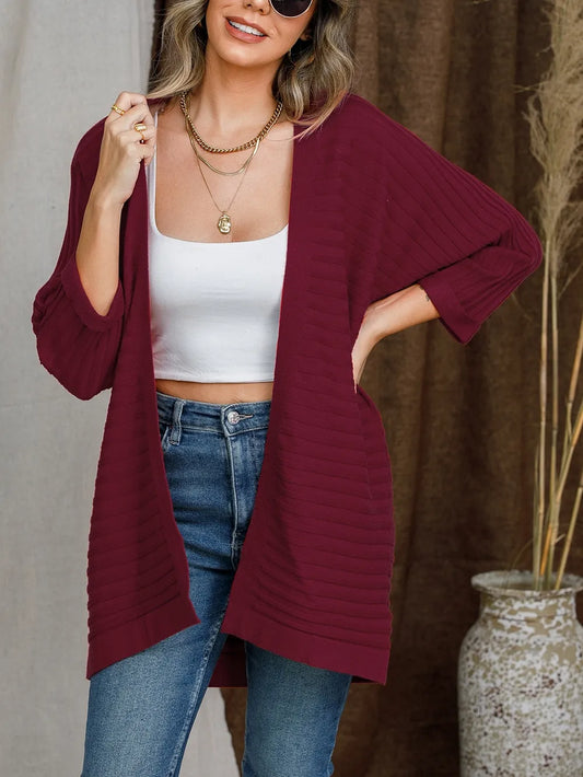 Striped Open Front Knit Cardigan nicholesgifts