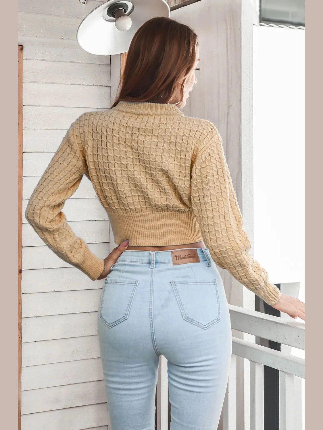 Round Neck Long Sleeve Cropped Sweater Trendsi