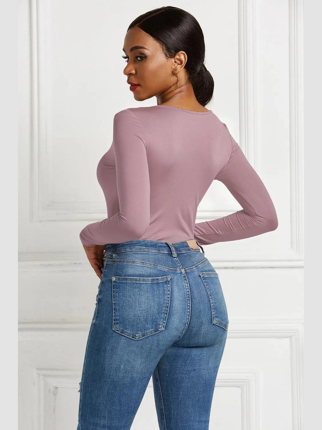 Half Zip Scoop Neck Long Sleeve Bodysuit nicholesgifts