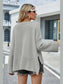 High-Low Slit Round Neck Long Sleeve Sweater nicholesgifts