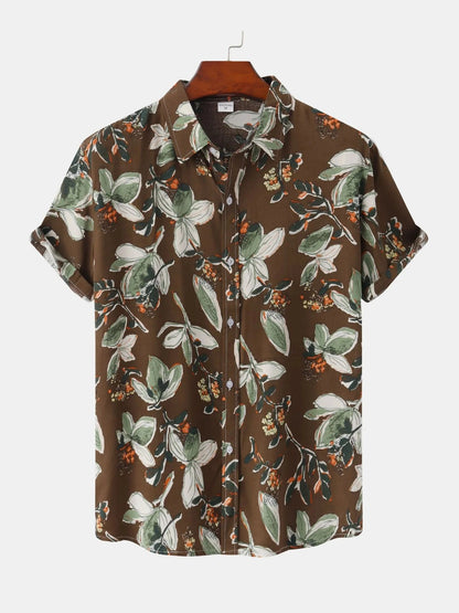 Men's Plus Size Floral Print Short Sleeve Button-Up Shirt nicholesgifts