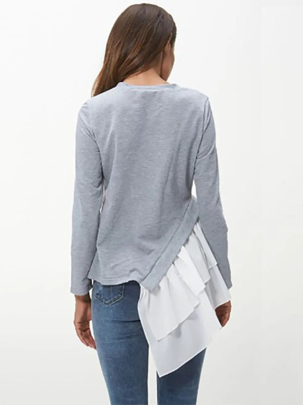Ivy Lane Tiered Contrast Round Neck Long Sleeve T-Shirt nicholesgifts