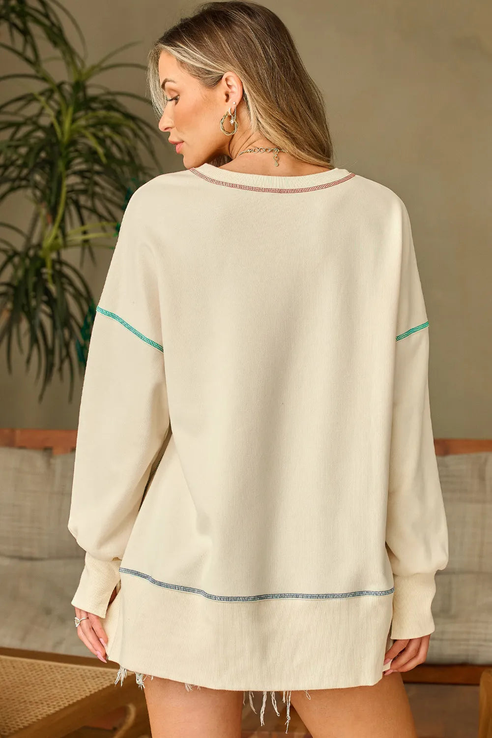 Women High-Low Contrast Stitching Round Neck Sweatshirt NicholesGifts