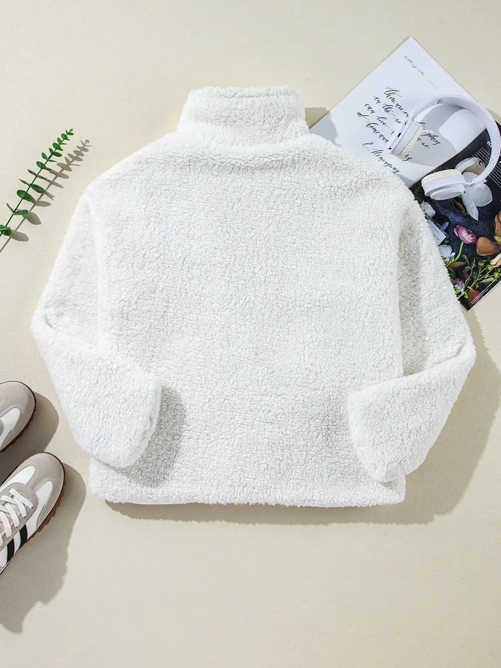 Fuzzy One Button Long Sleeve Jacket nicholesgifts