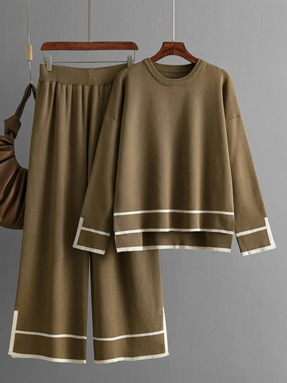 High-Low Round Neck Top and Pants Sweater Set nicholesgifts