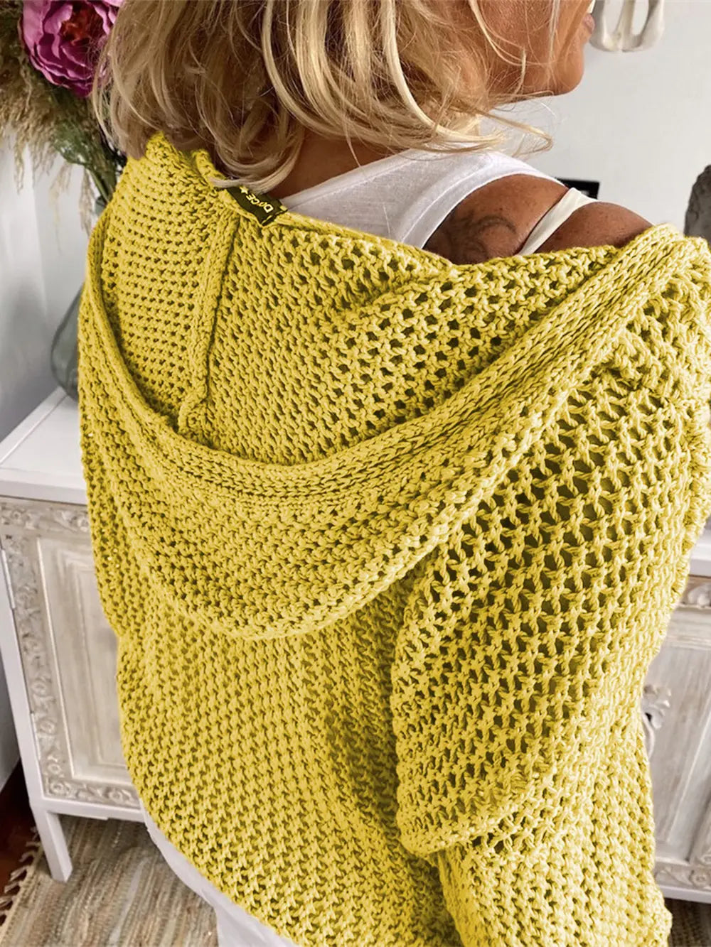 Openwork Hooded Long Sleeve Sweater nicholesgifts