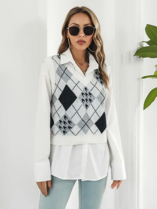 V-Neck Plaid Sweater Vest nicholesgifts