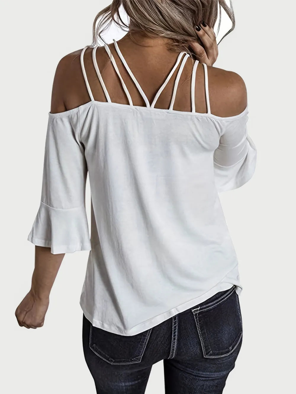Full Size Cold Shoulder Three-Quarter Sleeve Blouse nicholesgifts