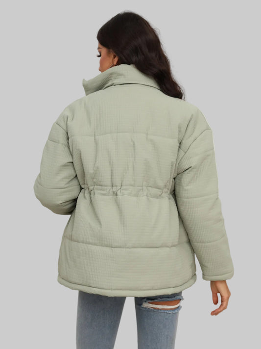 Drawstring Waist Zip-Up Puffer Jacket nicholesgifts