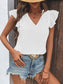 Women Textured V-Neck Cap Sleeve Blouse nicholesgifts