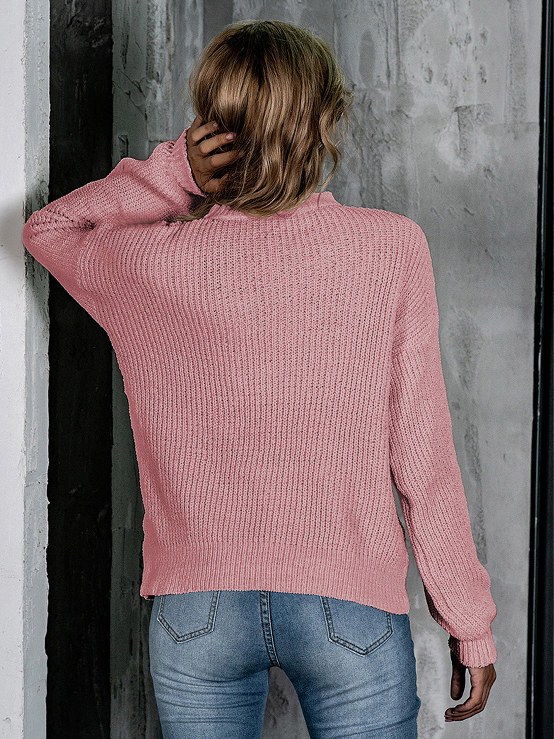 Openwork Mock Neck Long Sleeve Sweater NicholesGifts