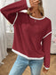 Ribbed Contrast Trim Long Sleeve Top nicholesgifts
