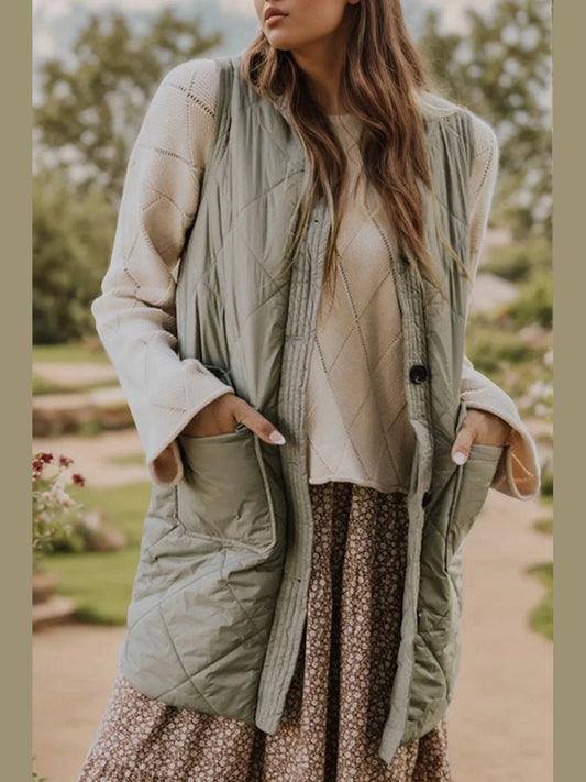 Button Up Pocketed Vest Coat nicholesgifts