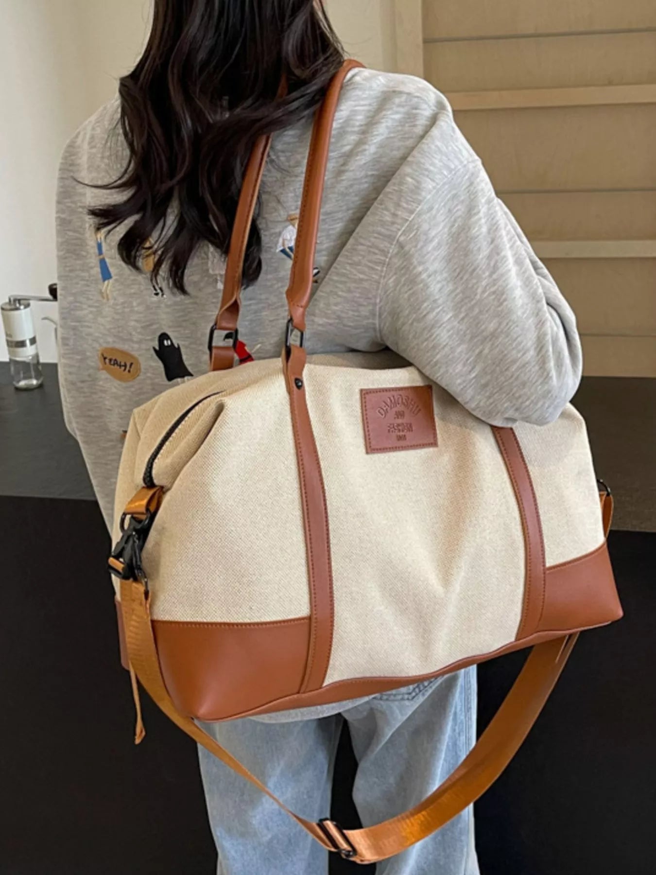Canvas Leather Trim Travel Bag nicholesgifts