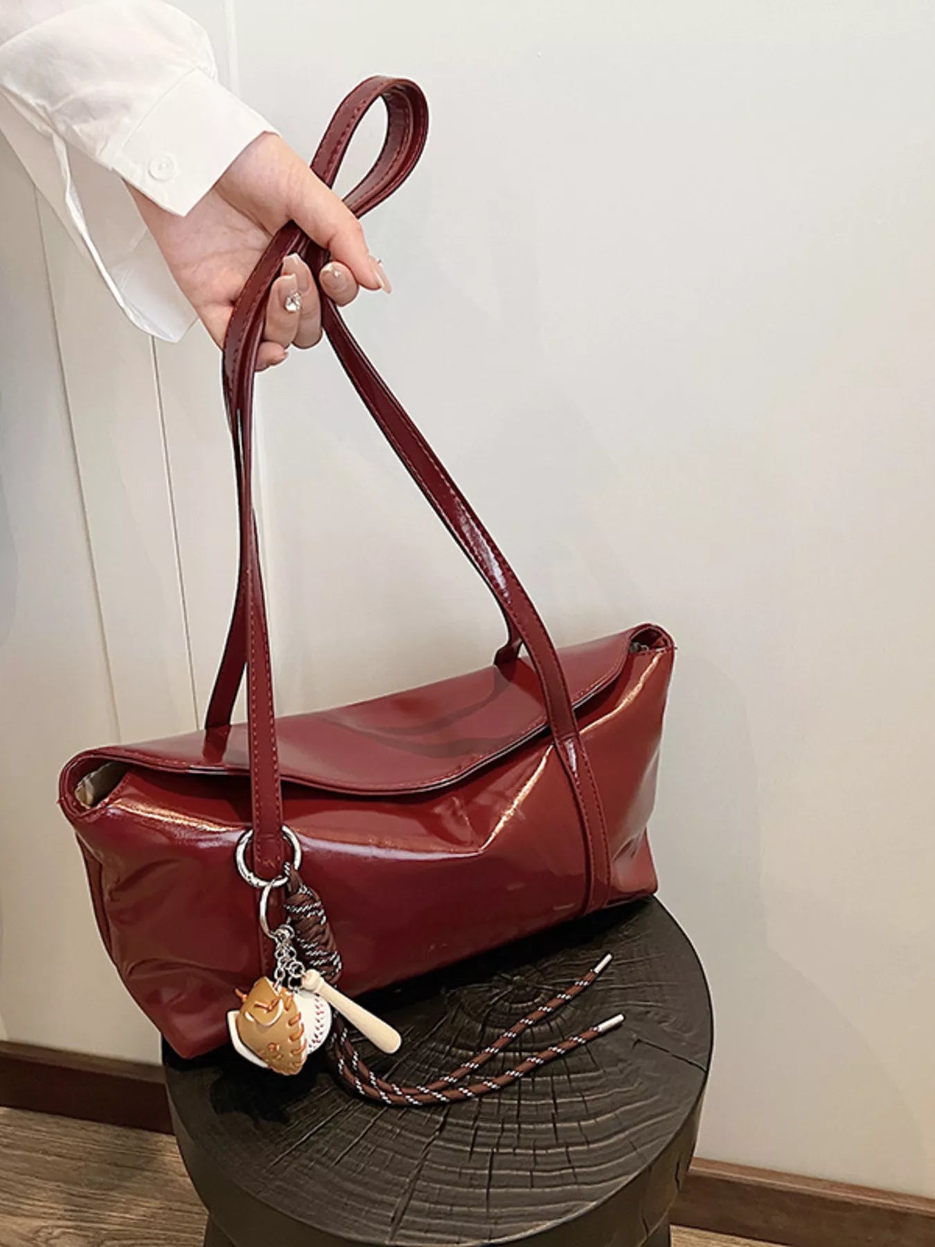 Solid Color Leather Shoulder Bag nicholesgifts