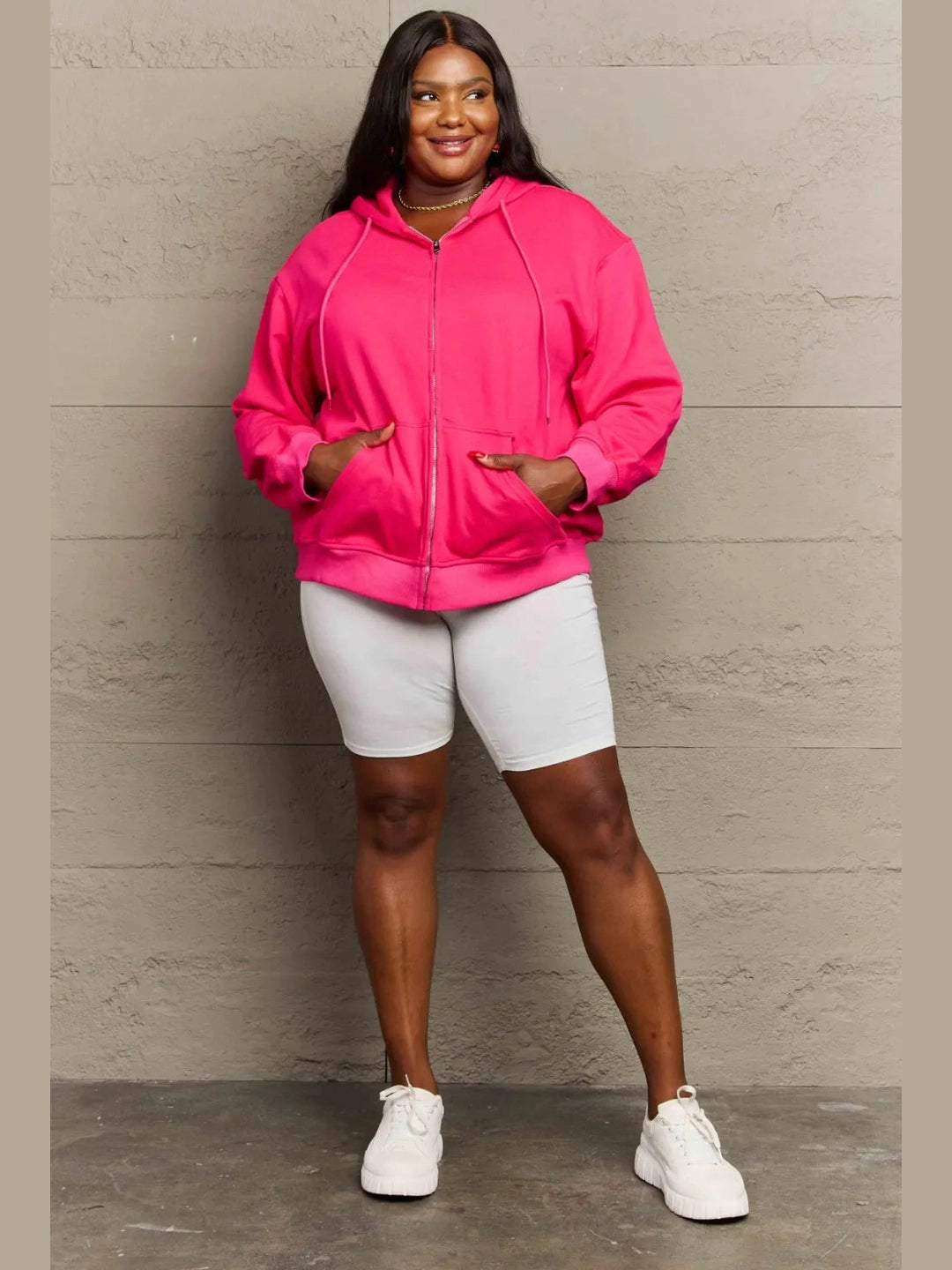 Full Size Zip Up Long Sleeve Hooded Jacket
