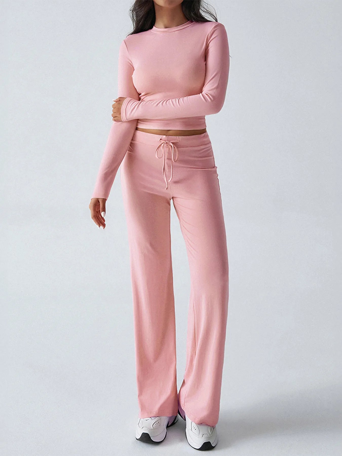 Round Neck Long Sleeve Top and Pants Set nicholesgifts