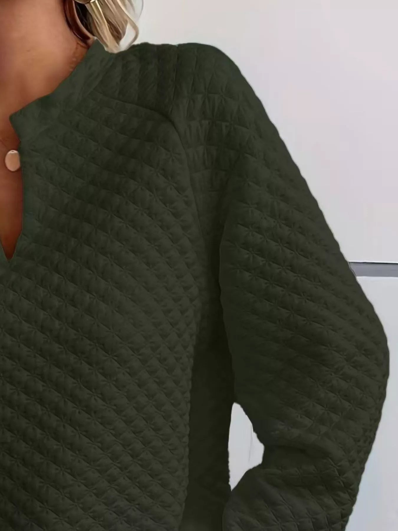 Notched Raglan Sleeve Sweatshirt Trendsi