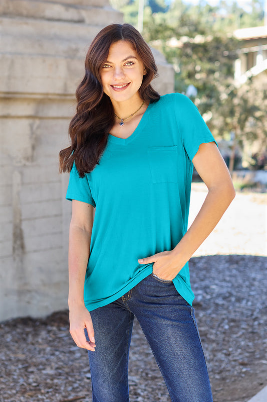 Women Basic Bae Full Size V-Neck Short Sleeve T-Shirt