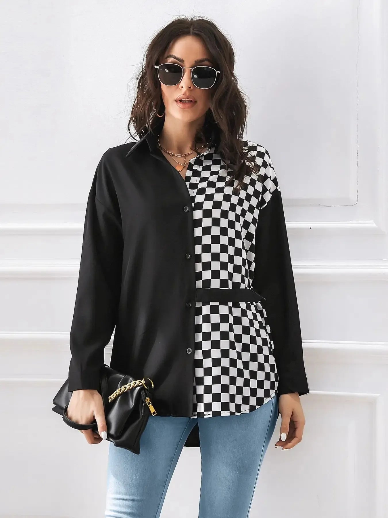 Checkered Pattern Long Sleeve Shirt Trendsi
