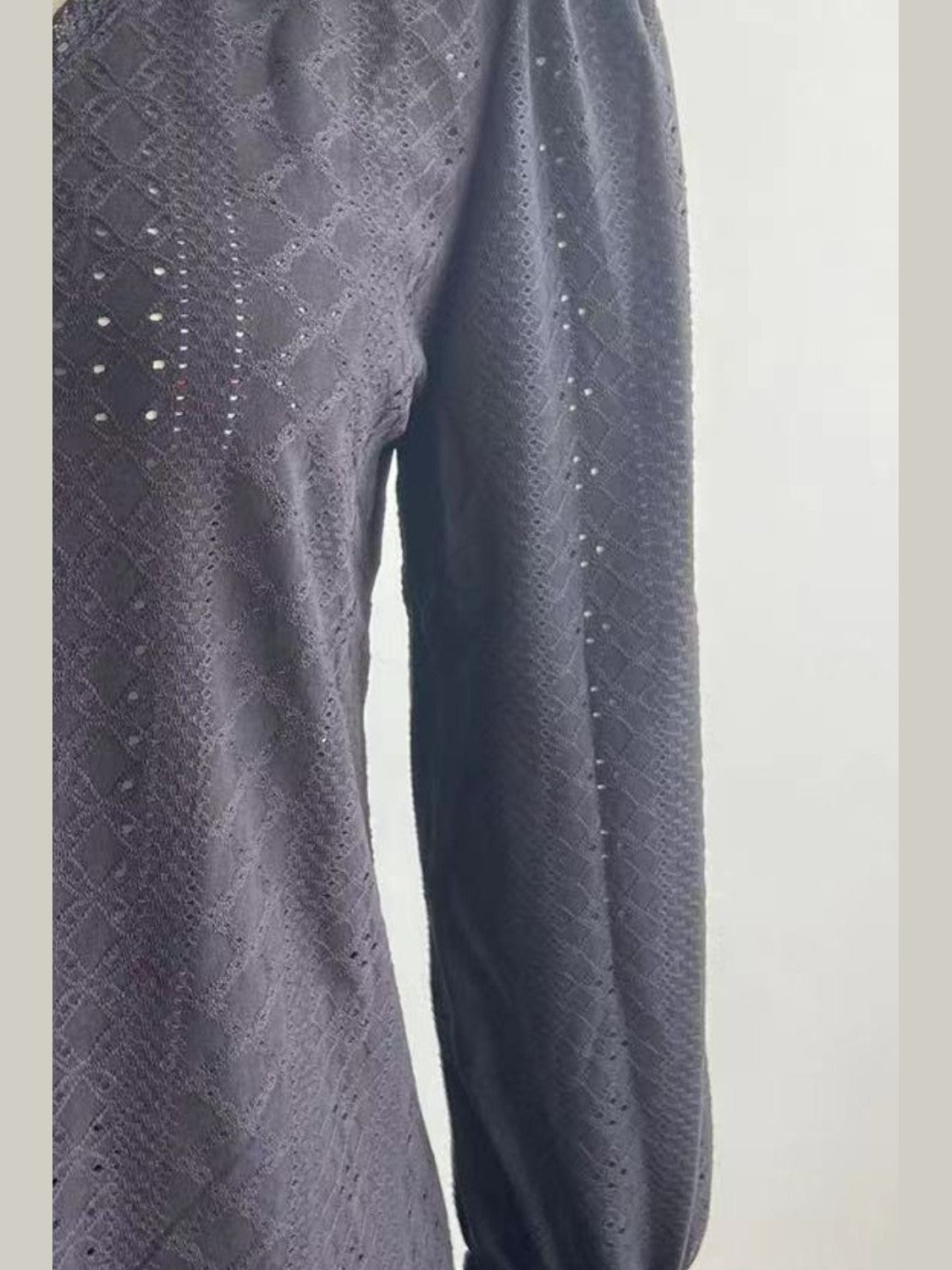Eyelet V-Neck Flounce Sleeve Blouse