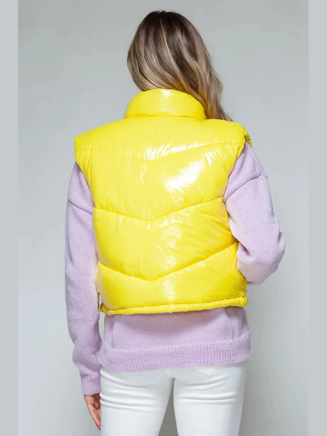 Snobbish Zip Up Turtleneck Shiny Quilted Vest nicholesgifts