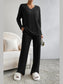 Ribbed V-Neck Top and Pants Lounge Set nicholesgifts