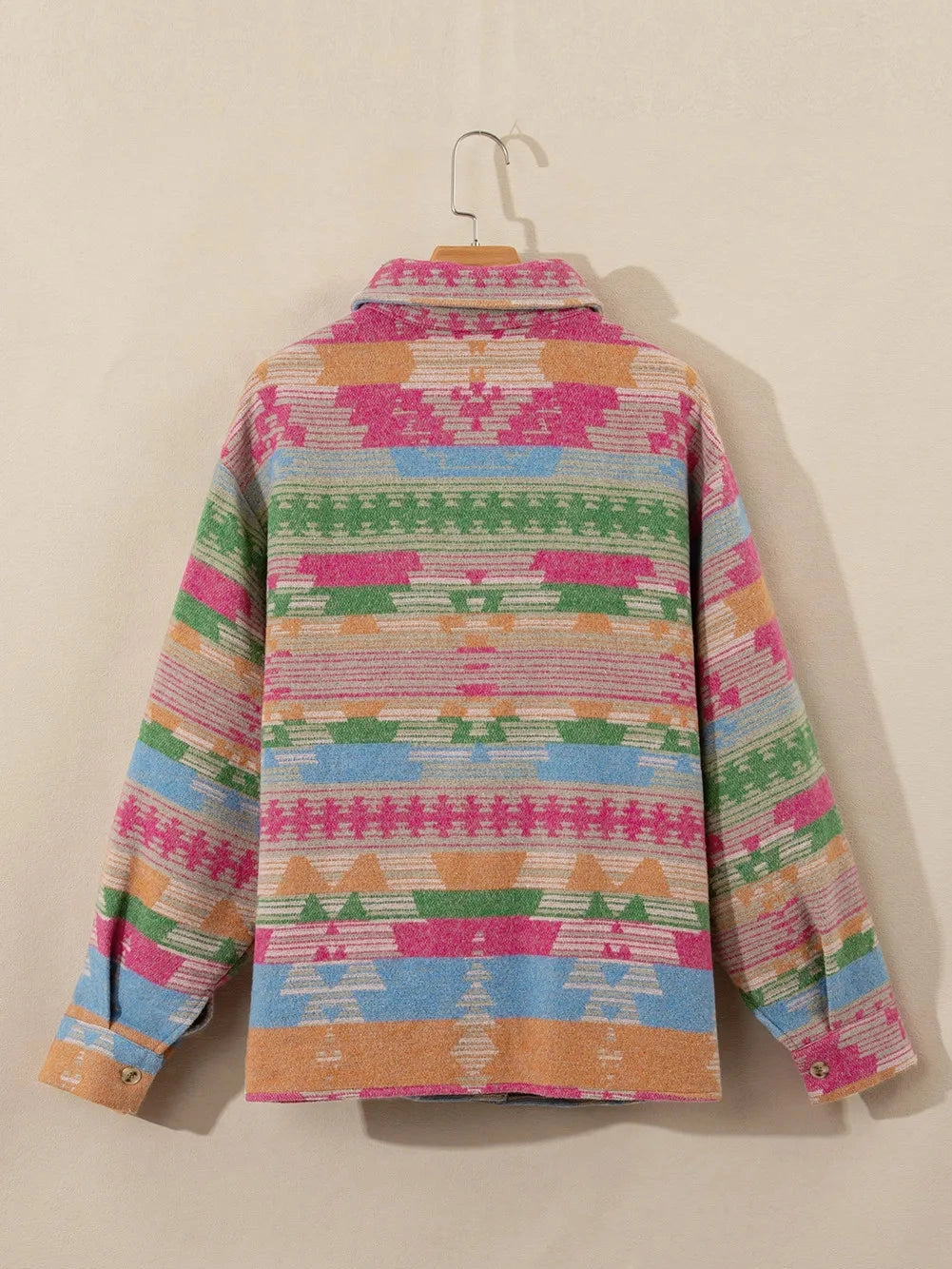 Plus Size Pocketed Printed Collared Neck Jacket Trendsi