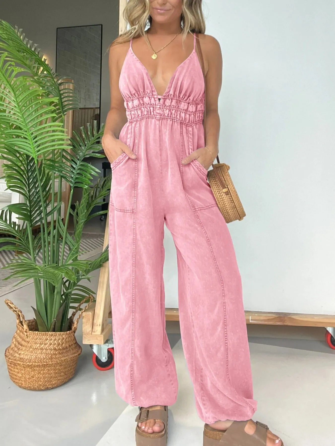 Full Size Wide Leg Spaghetti Strap Jumpsuit Plus Size nicholesgifts