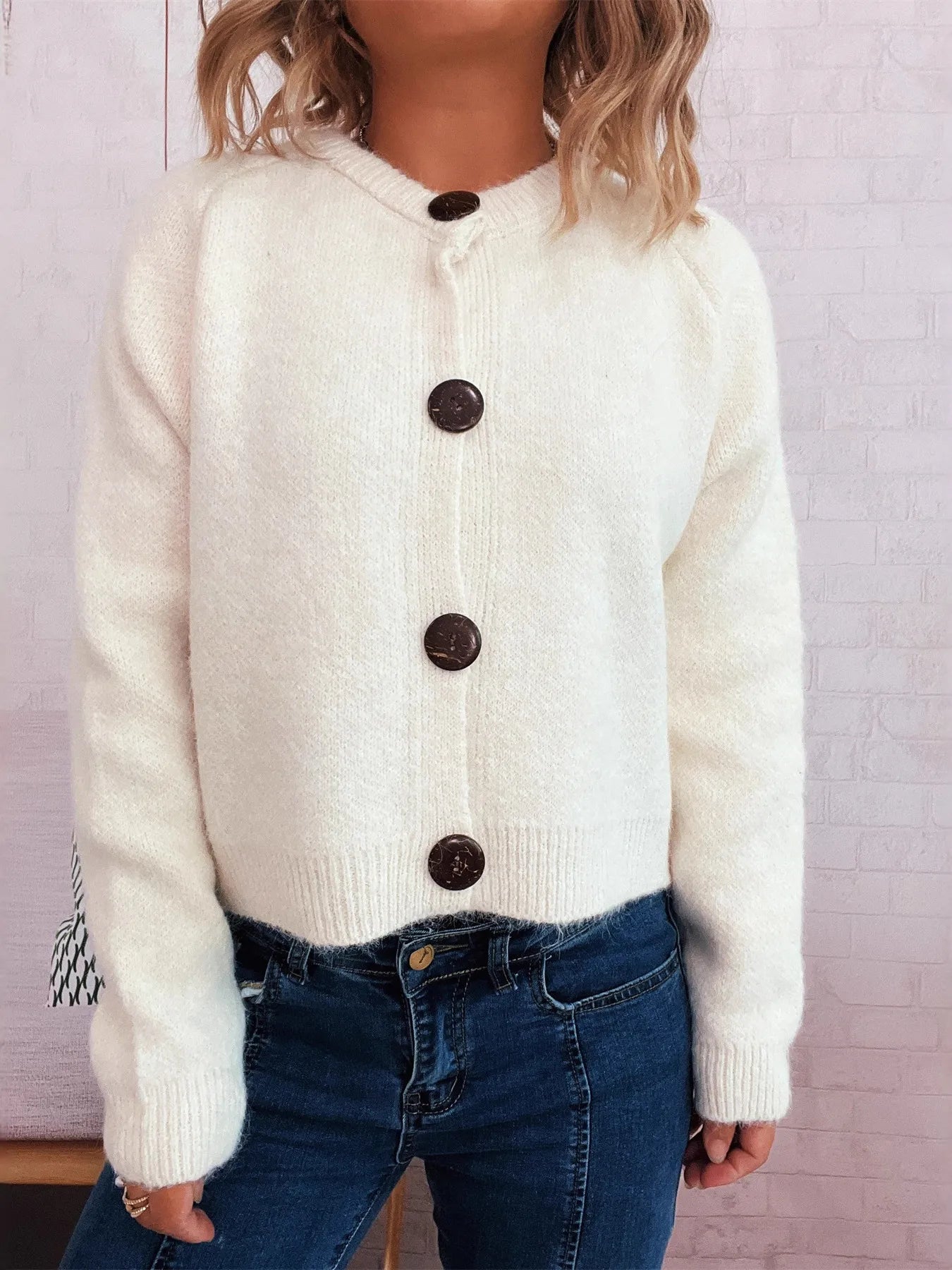 Button-Up Raglan Sleeve Cardigan