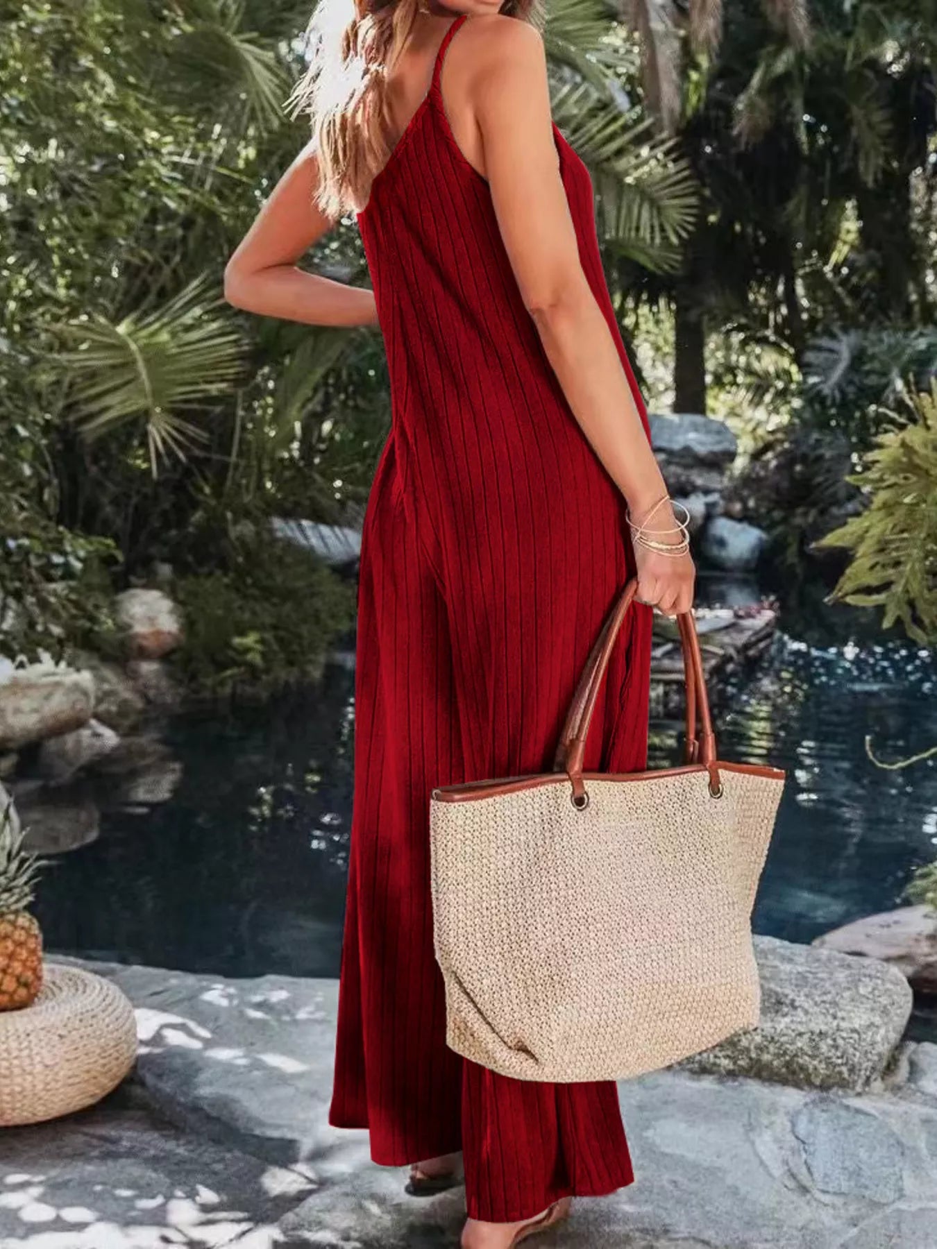 Ribbed V-Neck Wide Leg Jumpsuit nicholesgifts