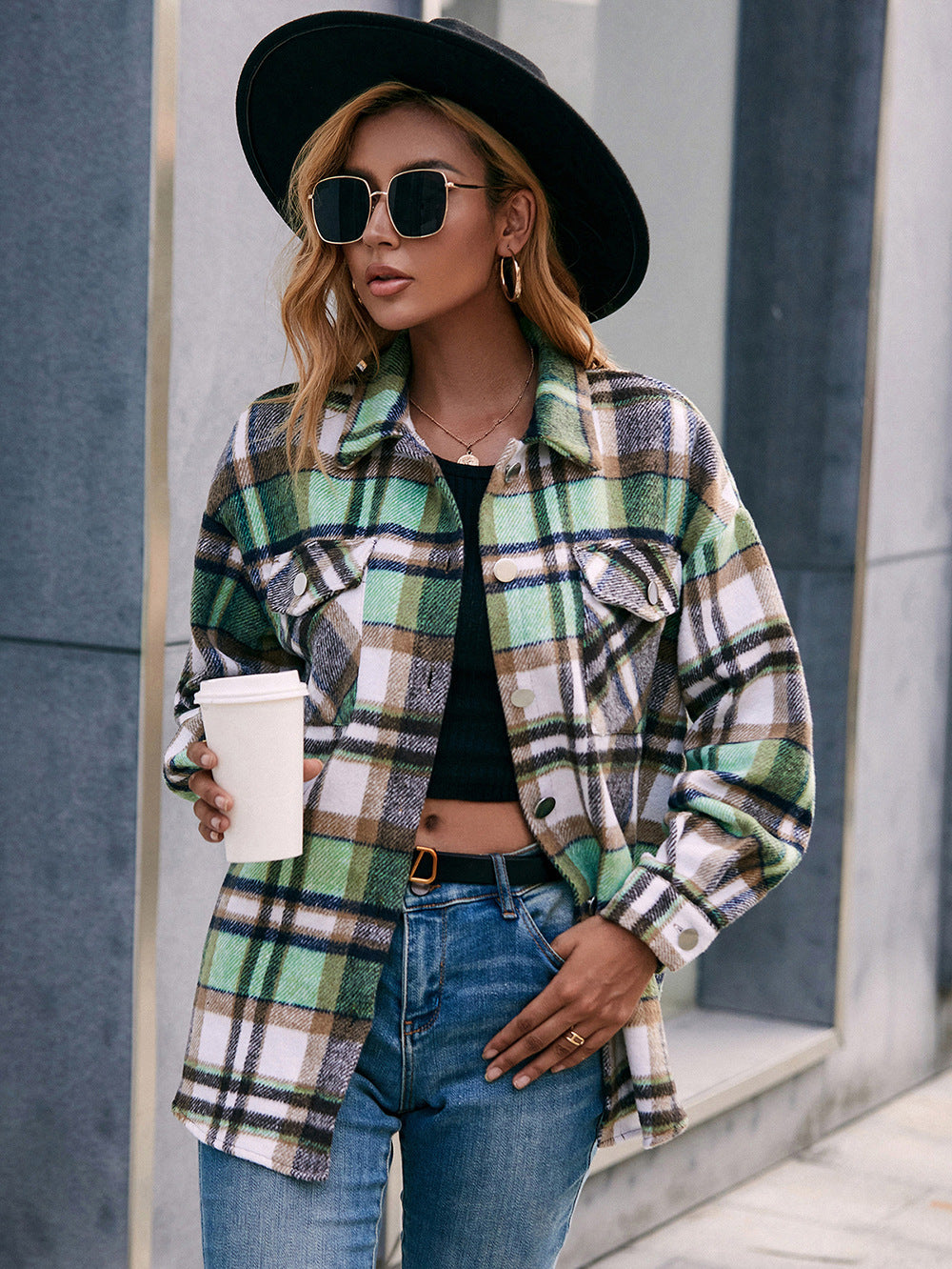 Ivy Lane Meet You Outside Plaid Button Down Curved Hem Shacket NicholesGifts
