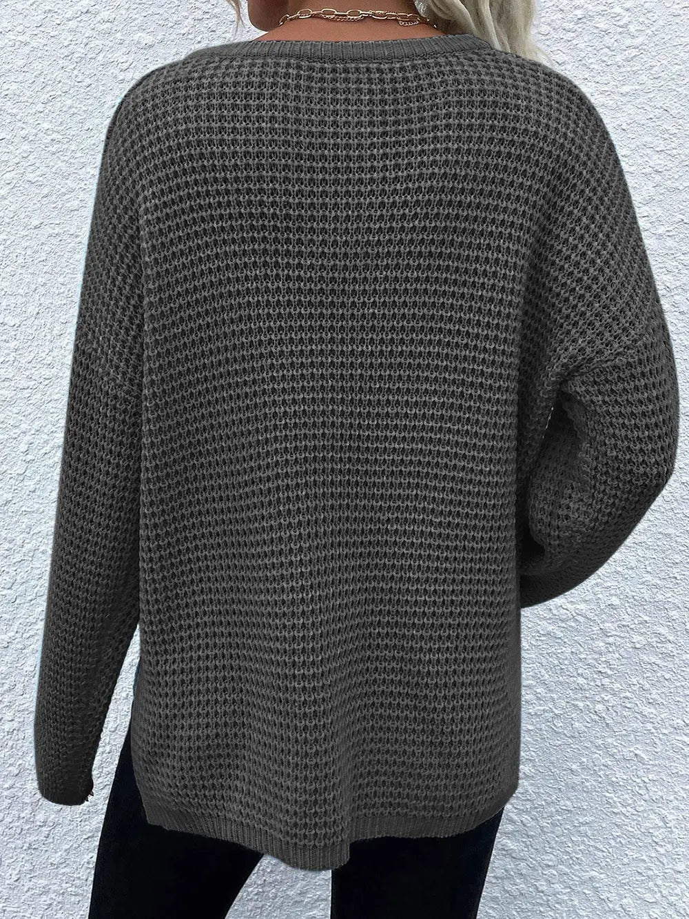 Notched Long Sleeve Sweater nicholesgifts