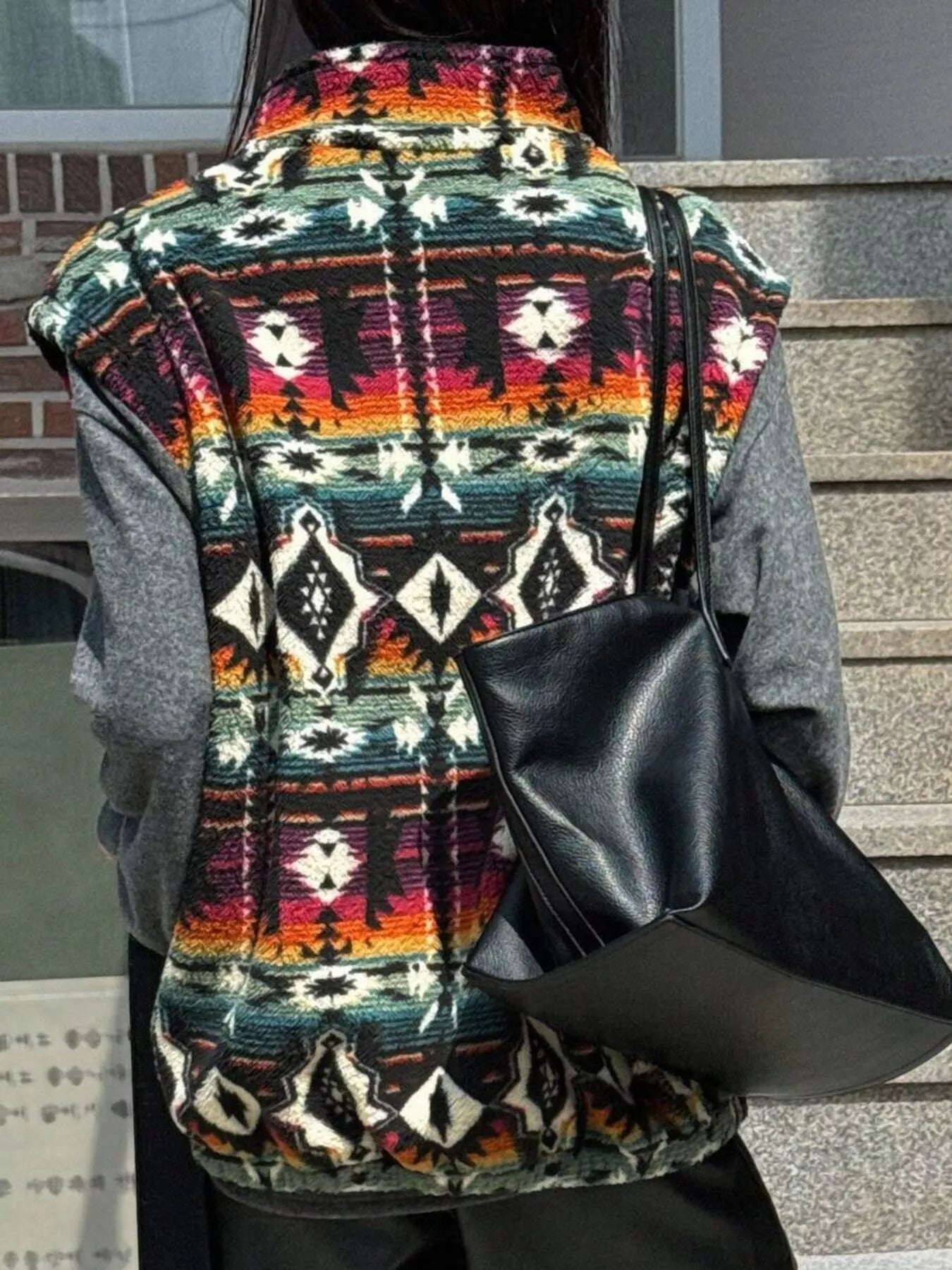 Geometric Fleece Vest Coat nicholesgifts