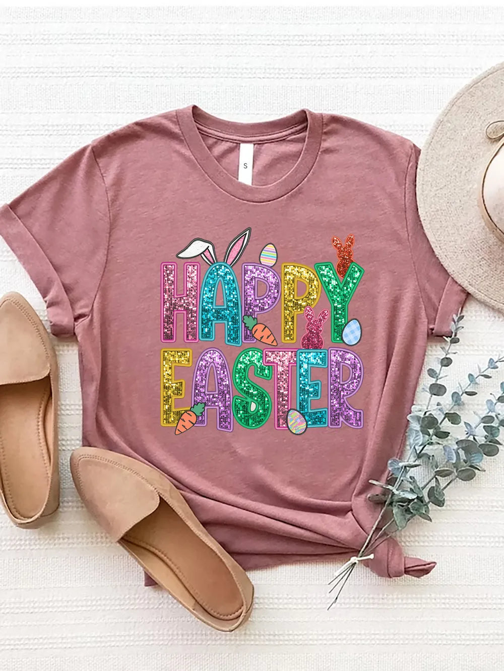 HAPPY EASTER Round Neck Short Sleeve T-Shirt nicholesgifts