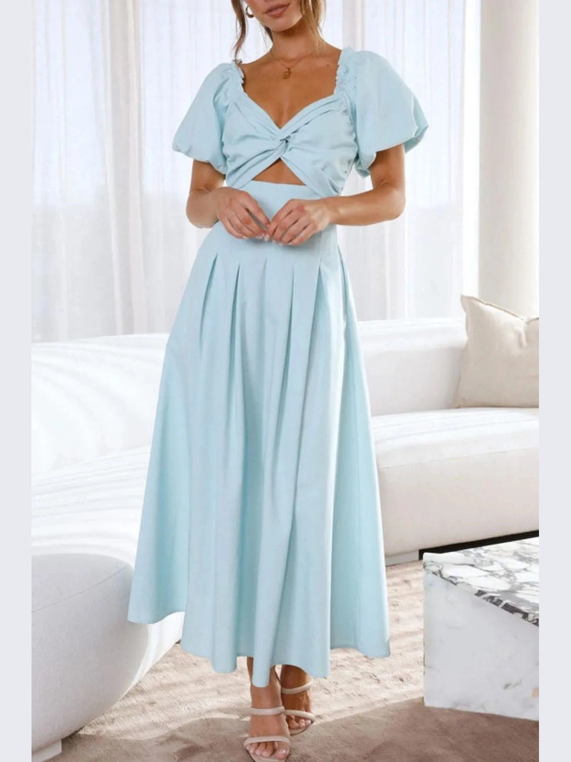 Sweetheart Neck Puff Sleeve Dress NicholesGifts