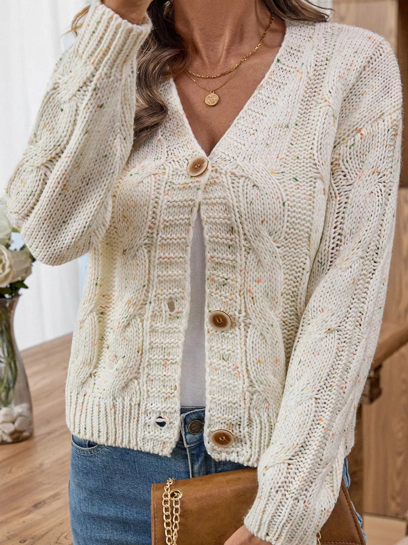 Cable Knit Button-Up Cardigan