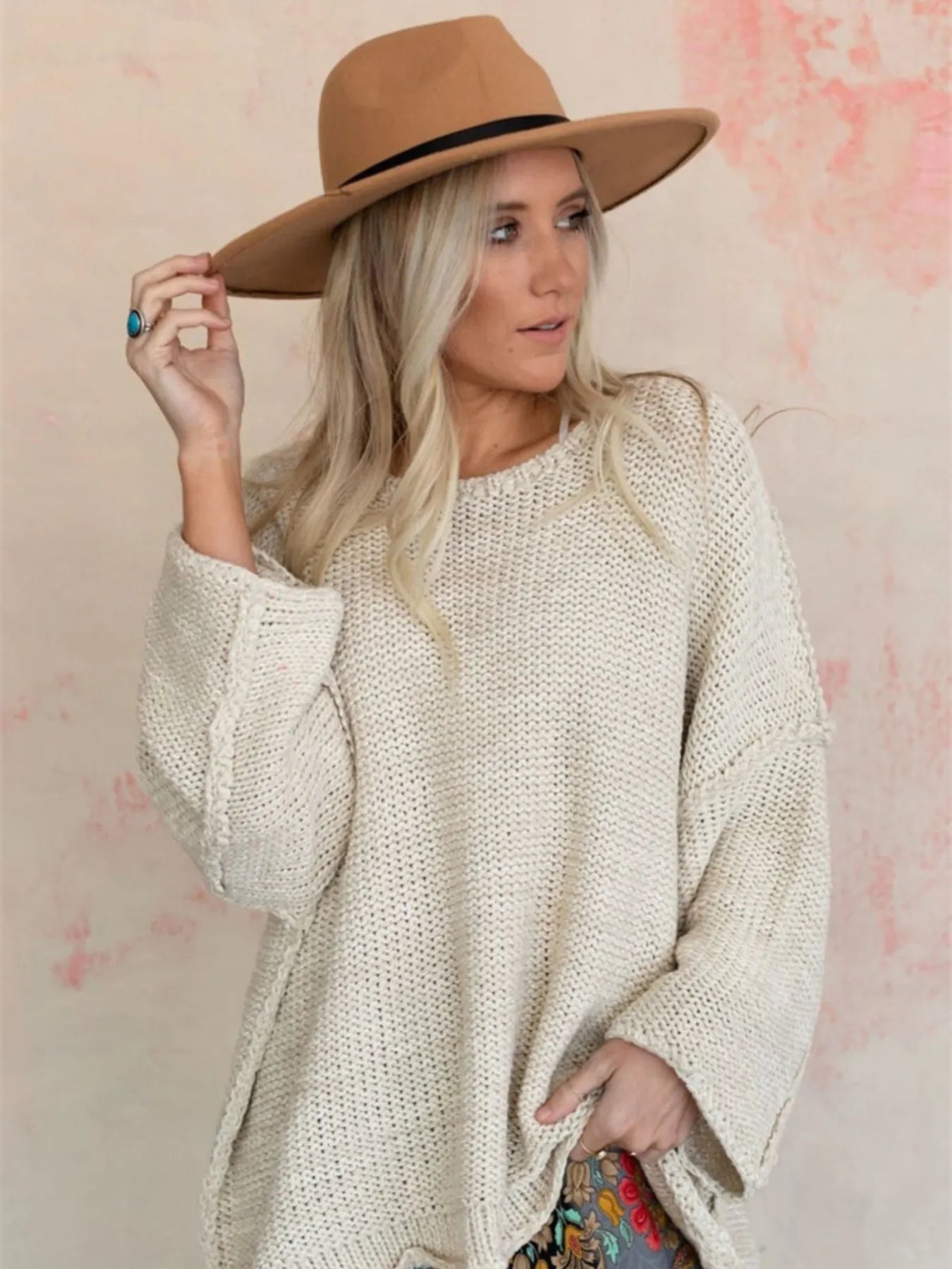 Round Neck Oversized Knit Top with Relaxed Fit Trendsi