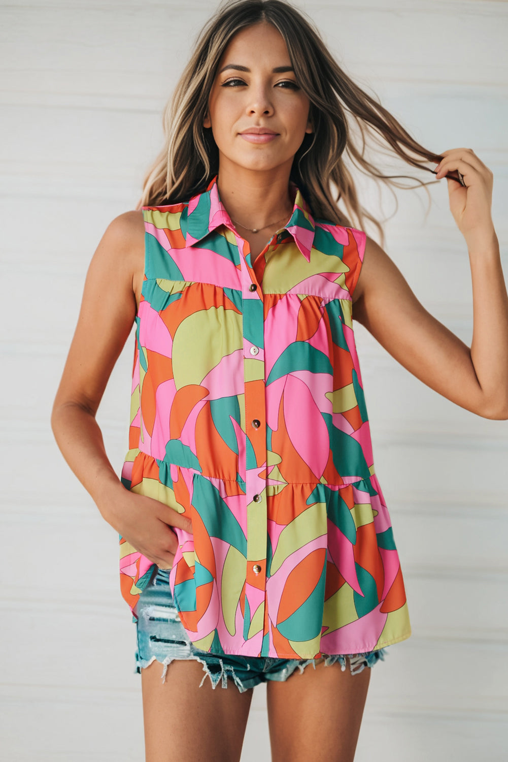 Multicolored Sleeveless Longline Shirt nicholesgifts