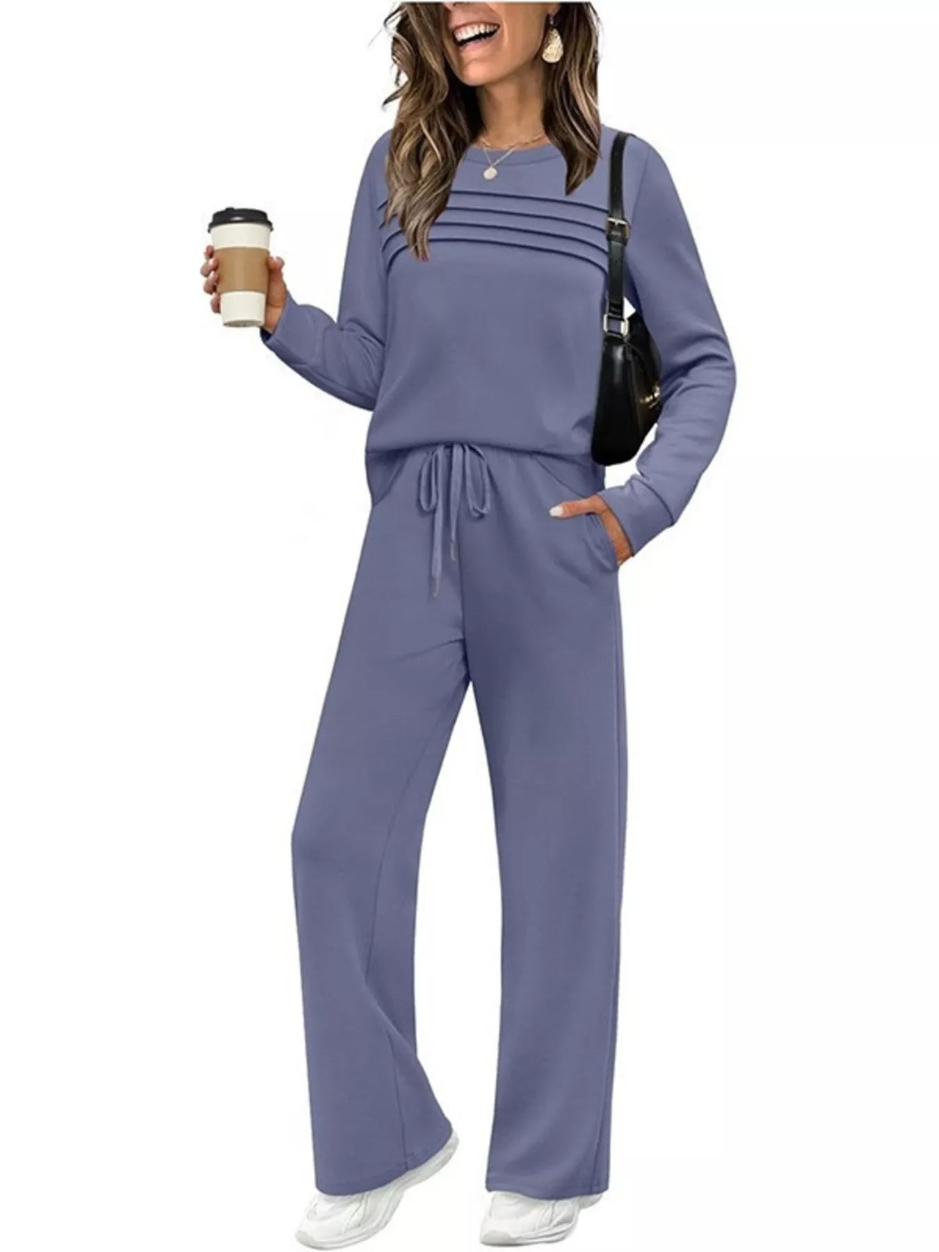 Full Size Long Sleeve Round Neck Top and Pants Set Plus Size nicholesgifts