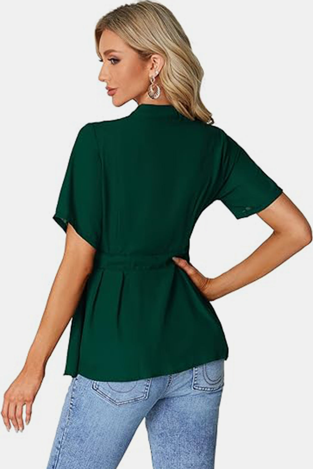 Tied Round Neck Short Sleeve Blouse nicholesgifts