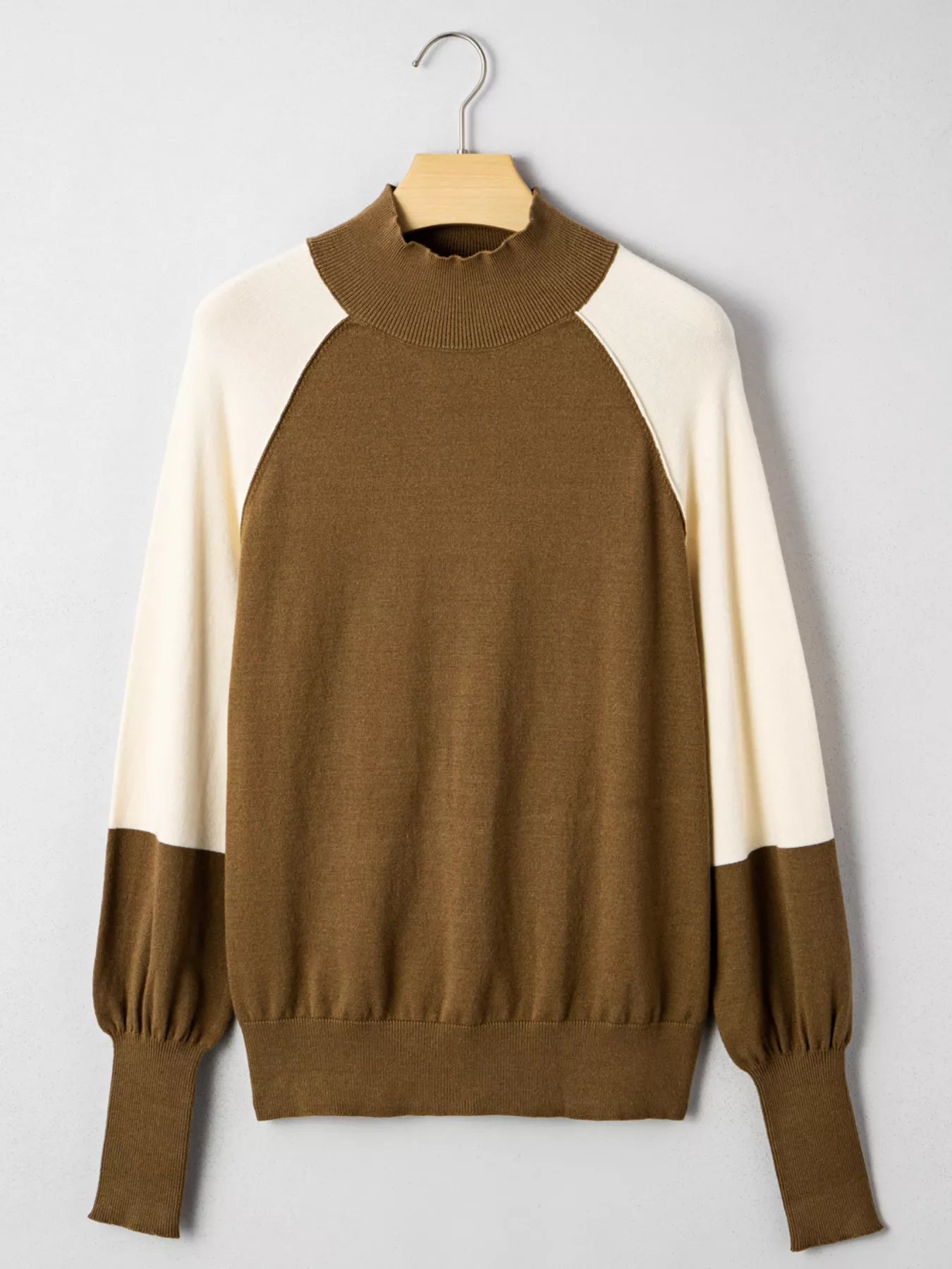 Color Block Mock Neck Long Sleeve Sweater Trendsi