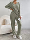 Ribbed Knit V-Neck Top and Pants Set nicholesgifts