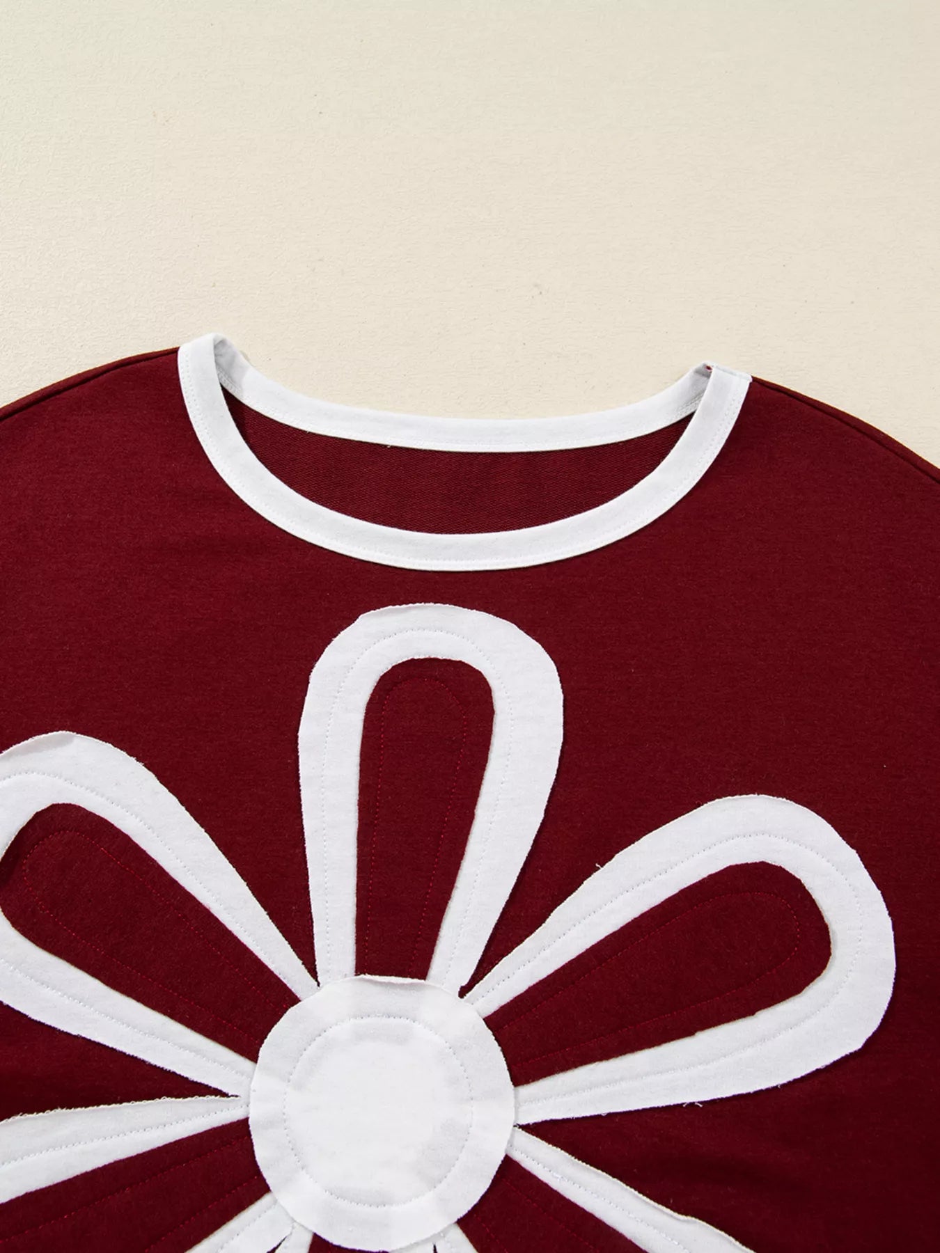 Flower Patched Round Neck Long Sleeve Top nicholesgifts