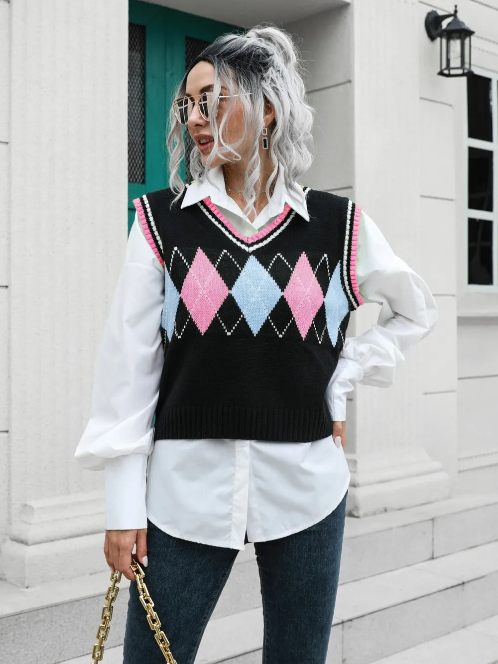 Geometric V-Neck Sweater Vest nicholesgifts