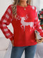 Reindeer Plaid Round Neck Long Sleeve Sweater nicholesgifts