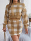 Plaid Round Neck Top and Skirt Sweater Set nicholesgifts