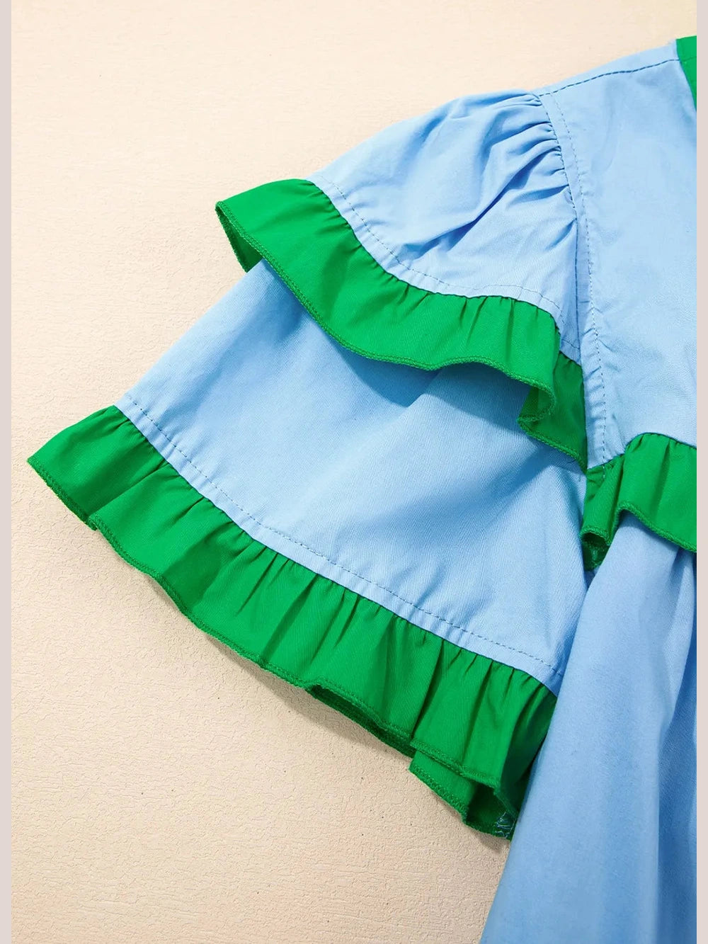 Contrast Notched Neck Frilly Detail Short Sleeve Blouse NicholesGifts