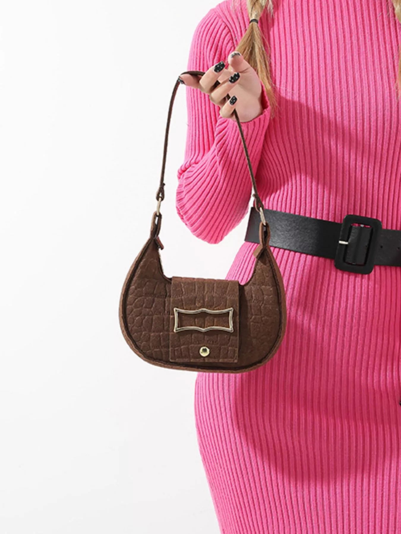 Crocodile Embossed Flap Shoulder Bag nicholesgifts