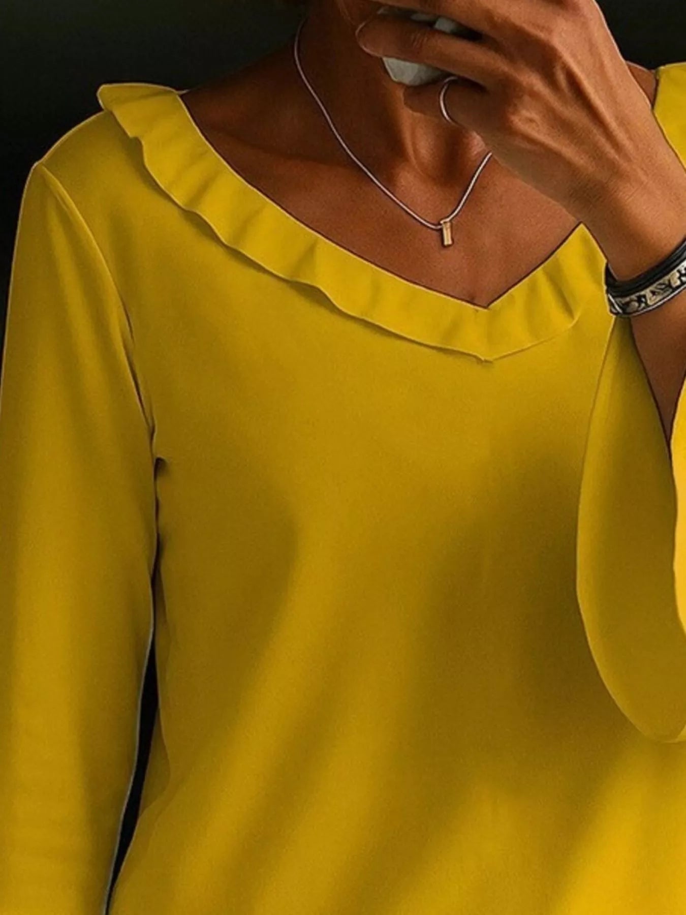 Full Size Ruffled V-Neck Long Sleeve Blouse Plus Size